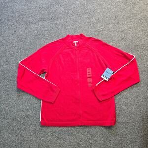 Izod Sweater Womens Size Medium Red Full Zip Cardigan Long Sleeve Golf Casual